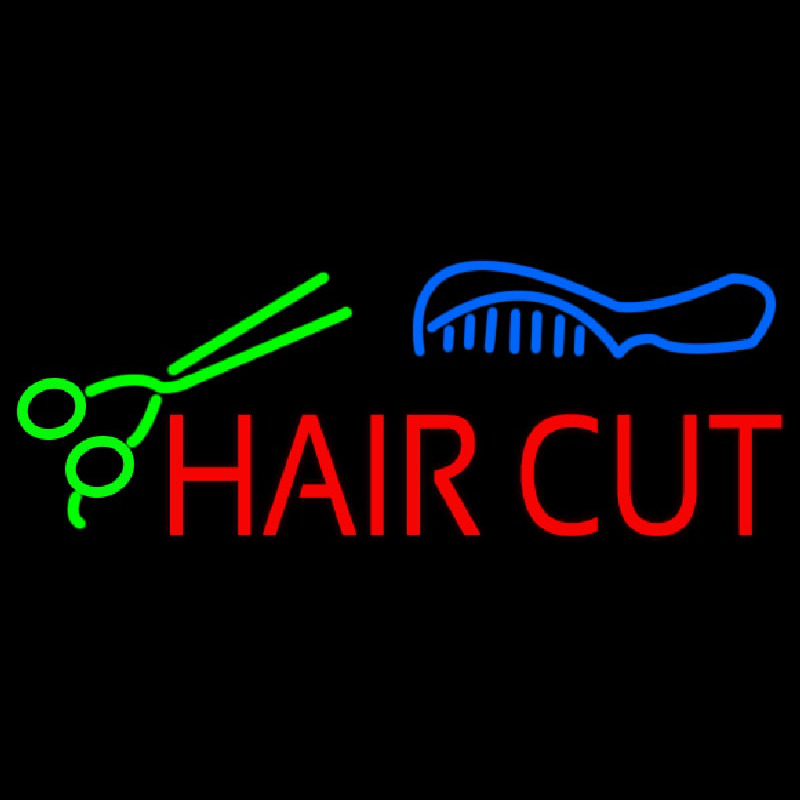 Hair Cut With Scissor And Comb Neonreclame