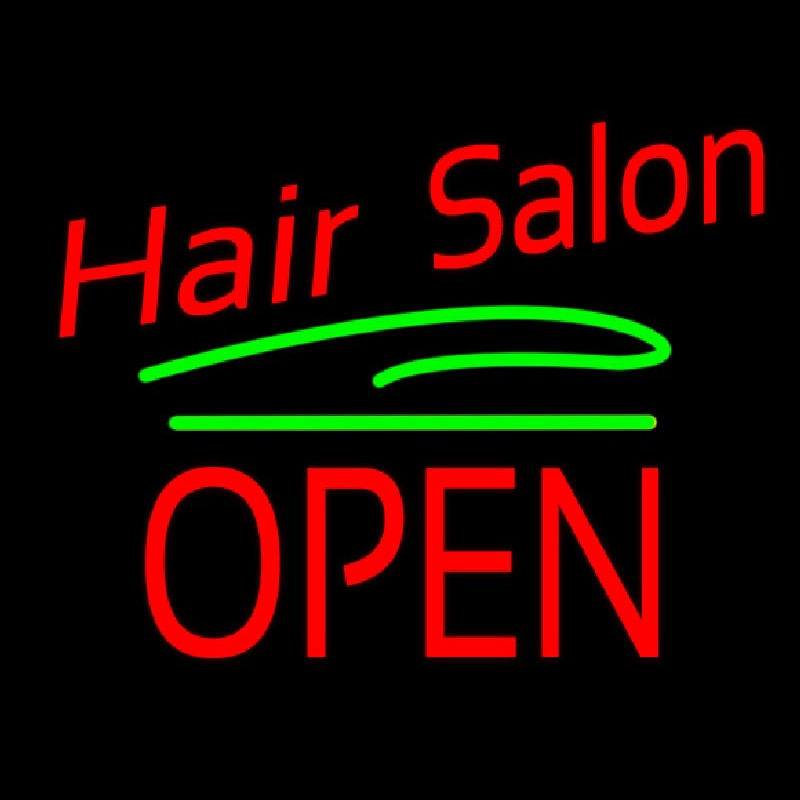 Hair Salon Block Open Green Line Neonreclame