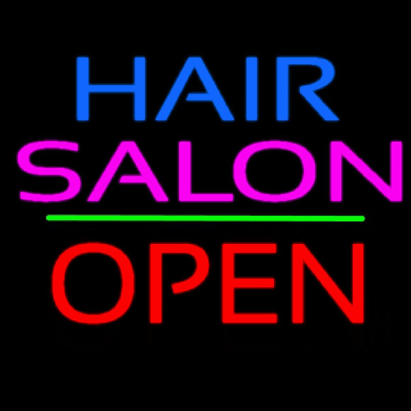 Hair Salon Block Open Green Line Neonreclame