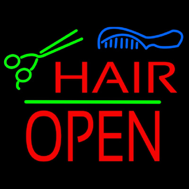 Hair Scissors Comb Block Open Green Line Neonreclame