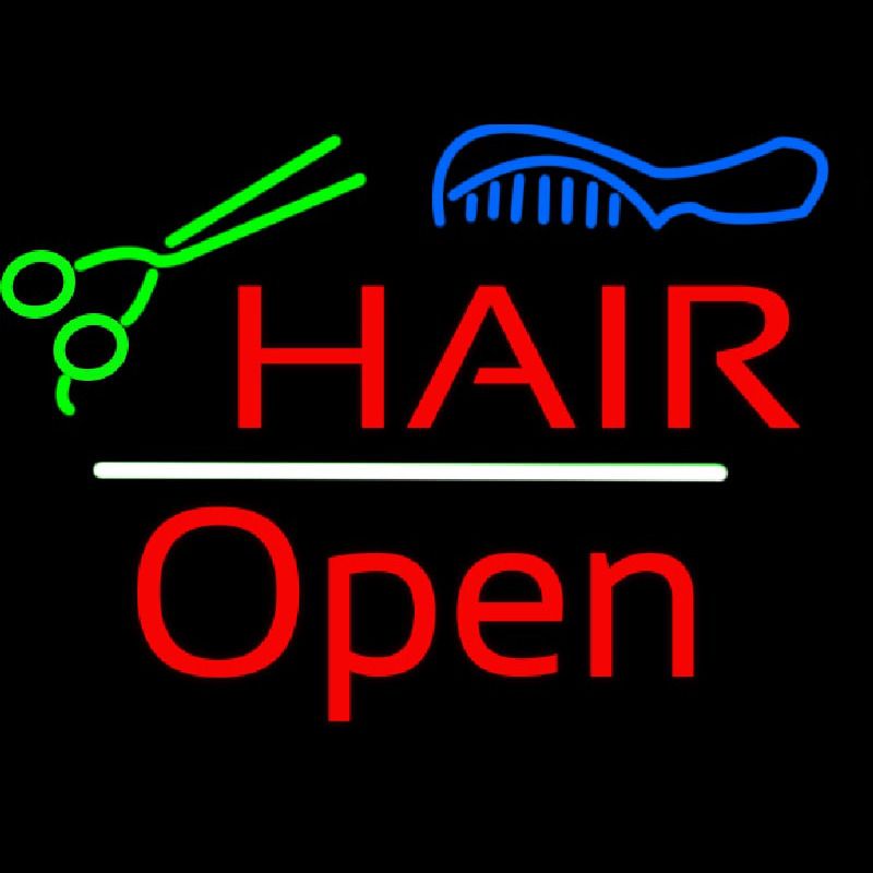 Hair Scissors Comb Open White Line Neonreclame