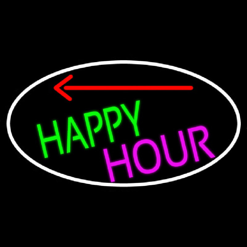 Happy Hour And Arrow Oval With White Border Neonreclame