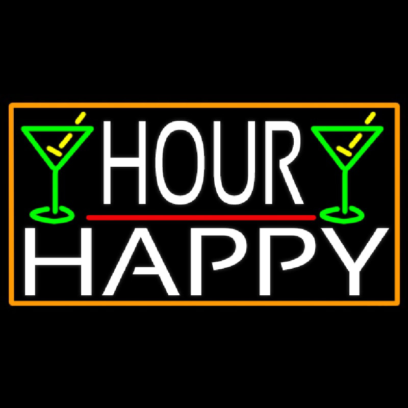 Happy Hour And Martini Glass With Orange Border Neonreclame