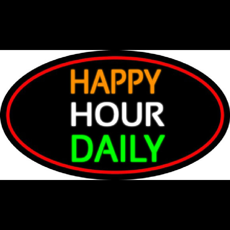 Happy Hours Daily Oval With Red Border Neonreclame