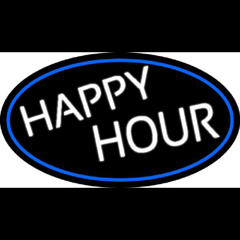 Happy Hours Oval With Blue Border Neonreclame