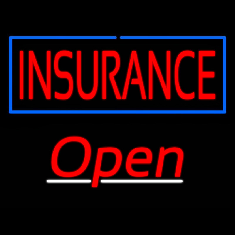 Insurance Blue Border Open Neonreclame