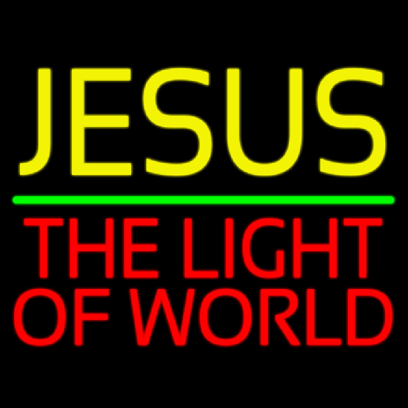 Jesus The Light Of World Green Line Neonreclame