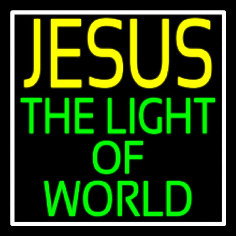 Jesus The Light Of World With Border Neonreclame