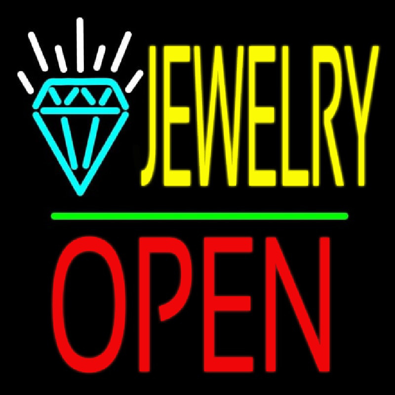 Jewelry Logo Block Open Green Line Neonreclame