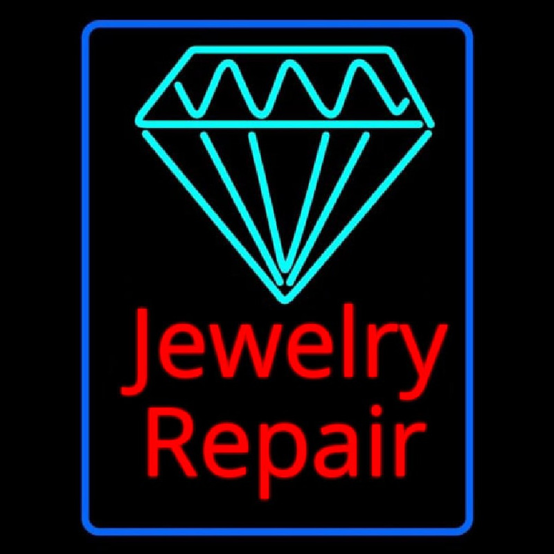 Jewelry Repair Cursive Blue Border Neonreclame