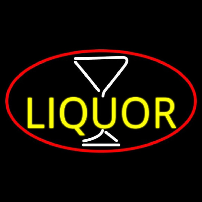 Liquor And Martini Glass Oval With Red Border Neonreclame