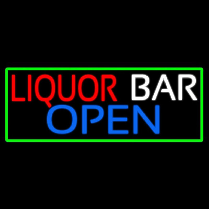 Liquor Bar Open With Green Border Neonreclame