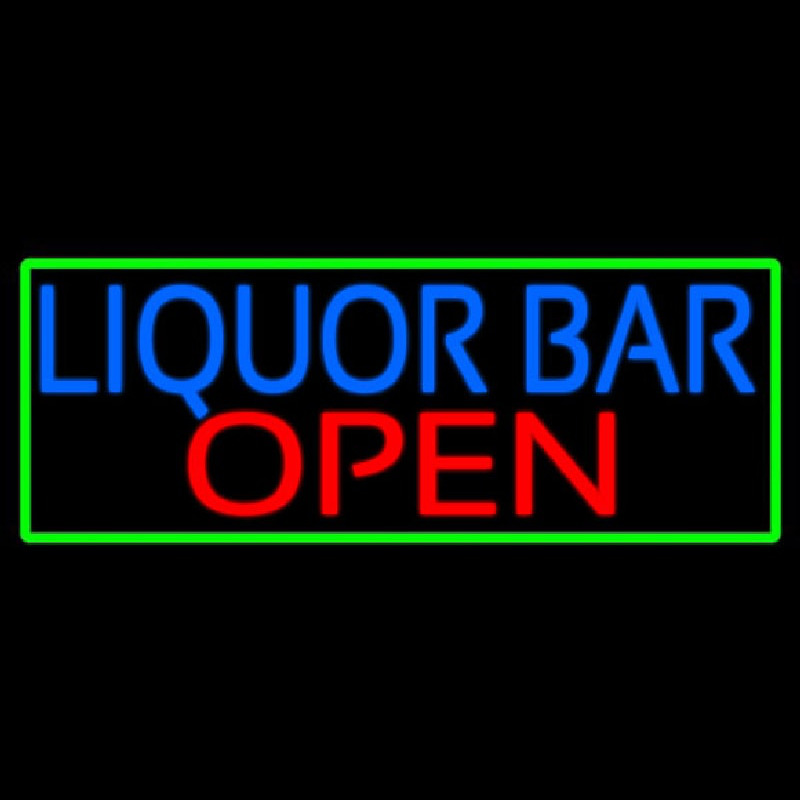 Liquor Bar Open With Green Border Neonreclame