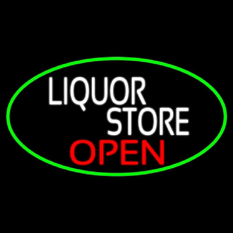 Liquor Store Open Oval With Green Border Neonreclame