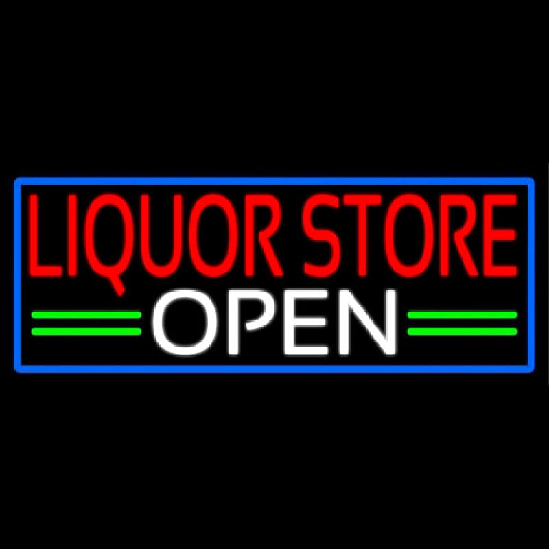 Liquor Store Open With Blue Border Neonreclame