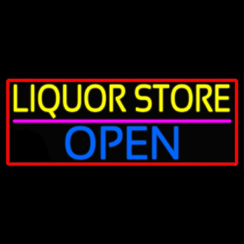 Liquor Store Open With Red Border Neonreclame