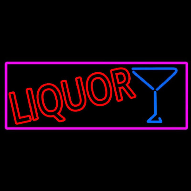 Liquor With Martini Glass With Pink Border Neonreclame