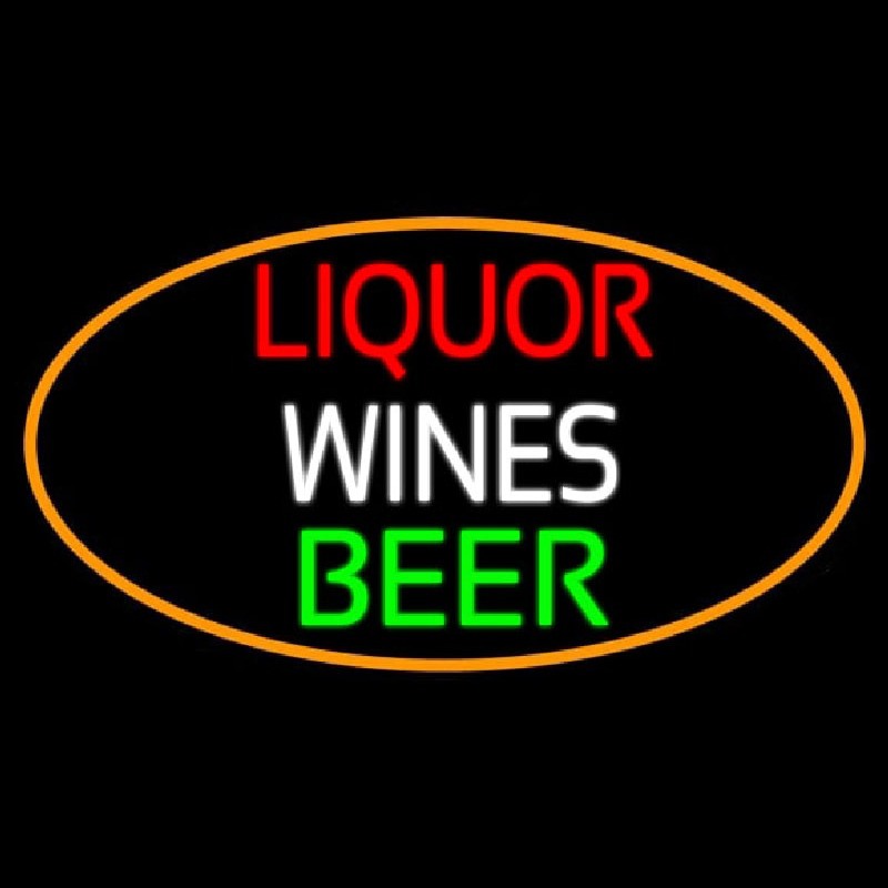 Liquors Wines Beer Oval With Orange Border Neonreclame