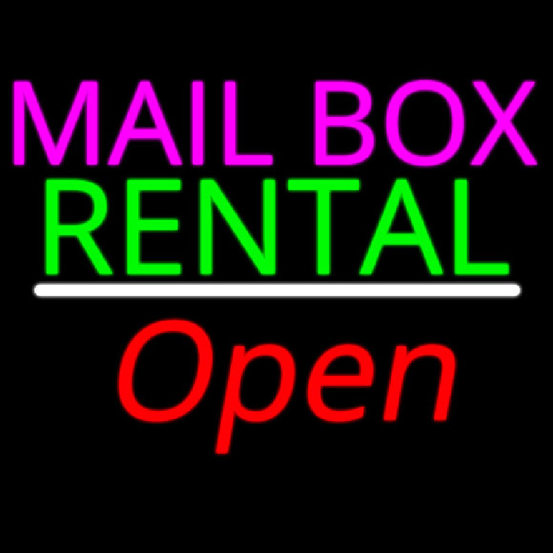 Mailbo  Rental Open White Line Neonreclame