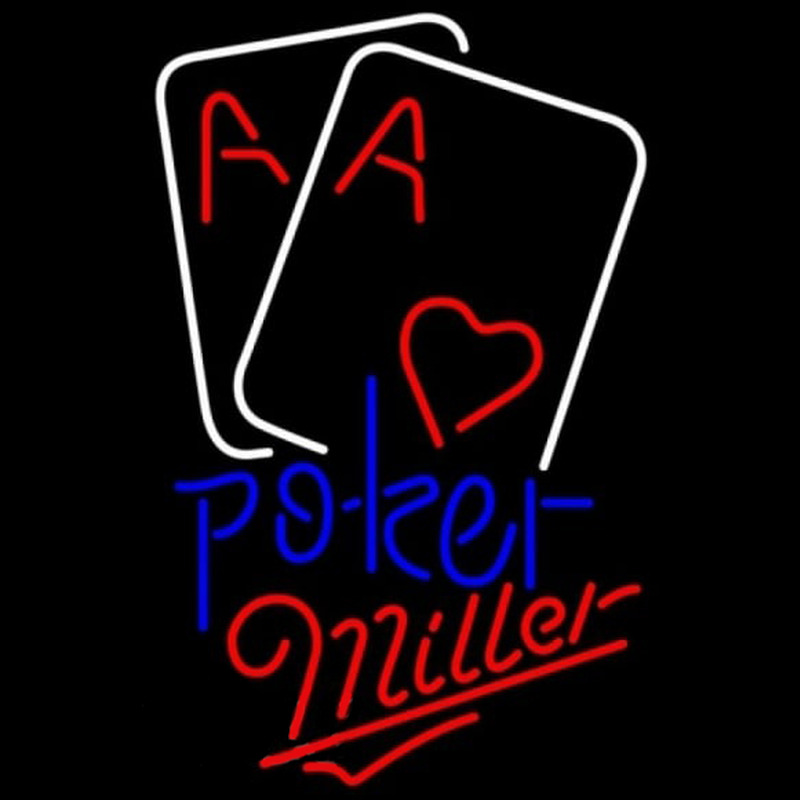 Miller Purple Lettering Red Heart White Cards Poker Beer Sign Neonreclame