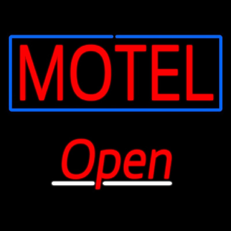 Motel With Blue Border Open Neonreclame