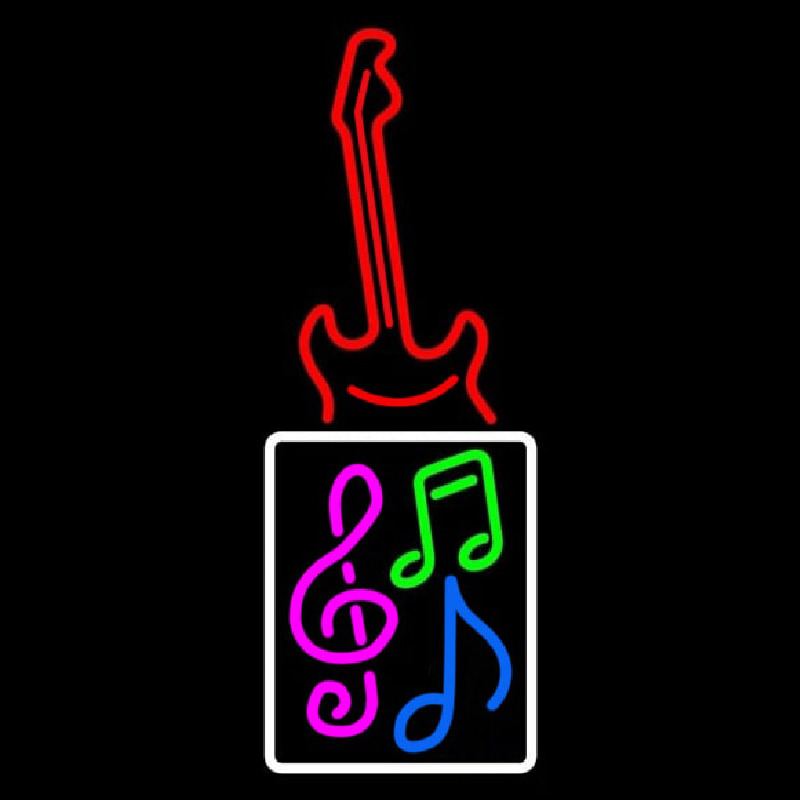 Musical Notes With Guitar Logo 1 Neonreclame