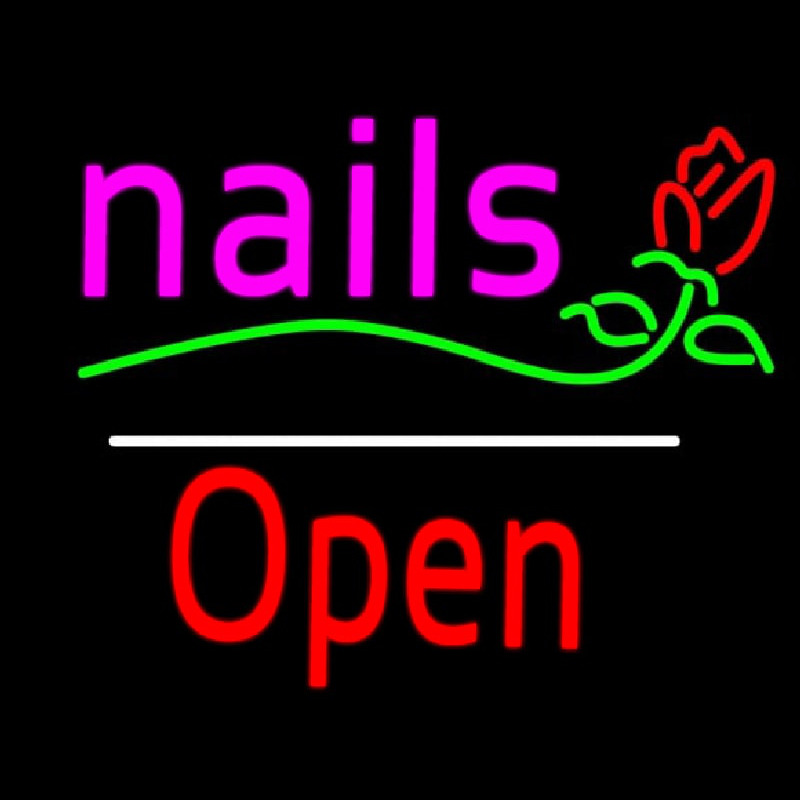 Nails Open White Line Flower Logo Neonreclame