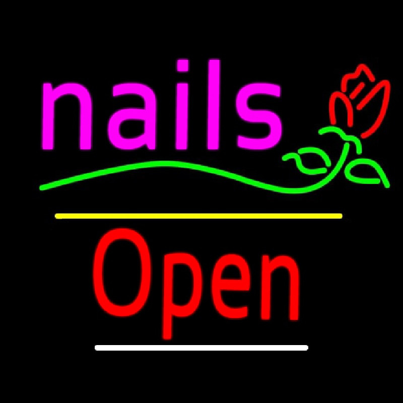 Nails Open Yellow Line Flower Logo Neonreclame