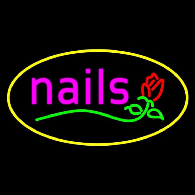 Nails With Flower Logo Oval Yellow Neonreclame