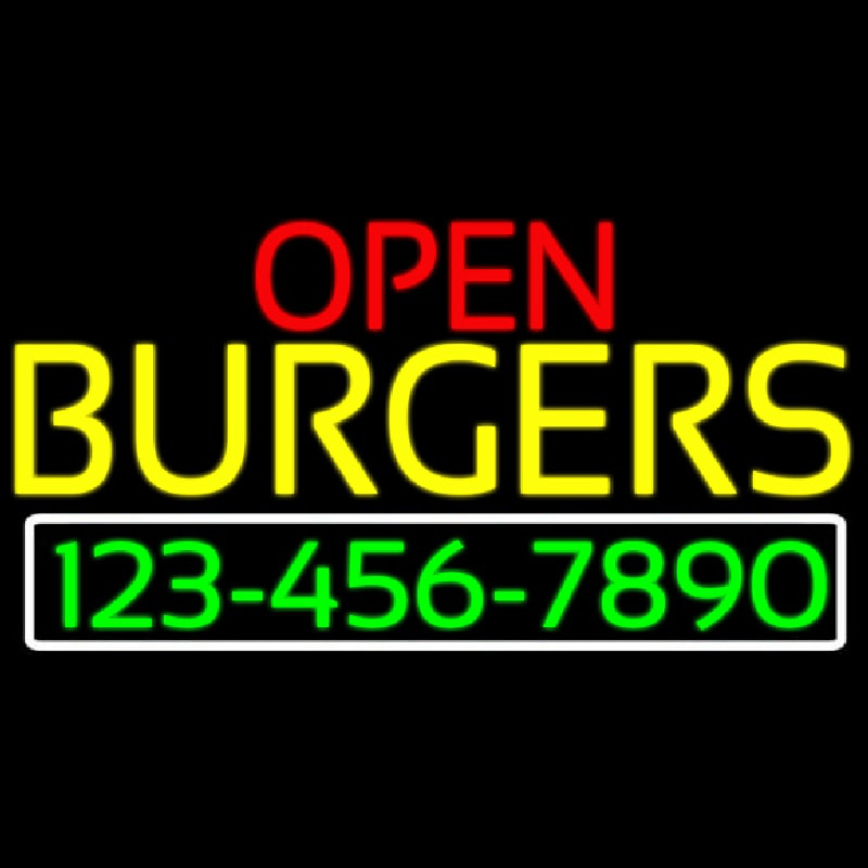 Open Burgers With Numbers Neonreclame