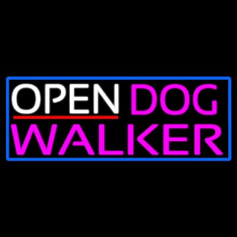 Open Dog Walker With Blue Border Neonreclame