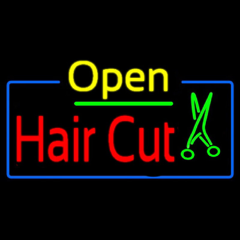 Open Hair Cut With Scissor Neonreclame