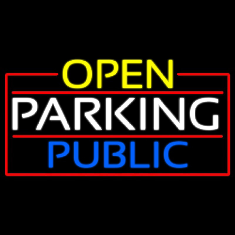 Open Parking Public With Red Border Neonreclame