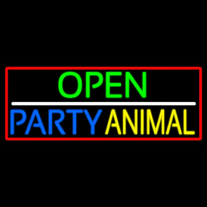 Open Party Animal With Red Border Neonreclame