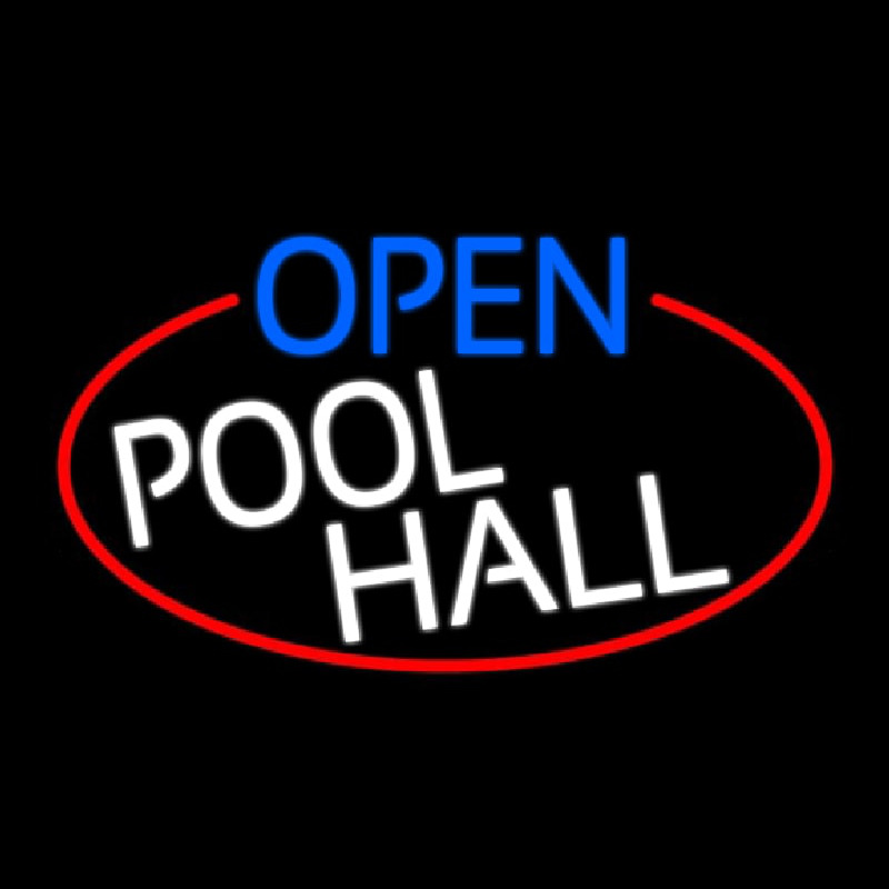 Open Pool Hall Oval With Red Border Neonreclame