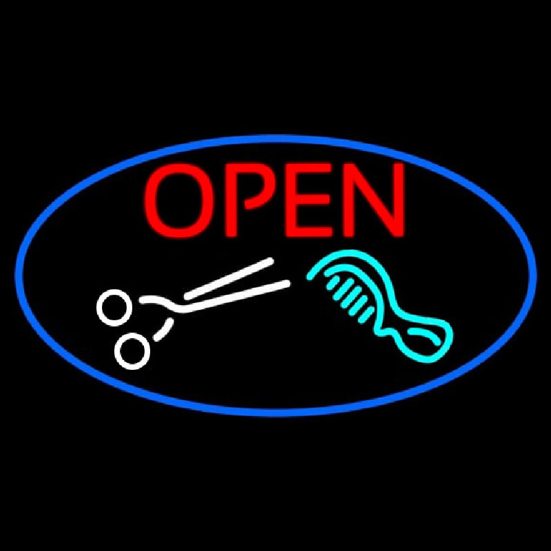 Open With Scissor And Comb Neonreclame