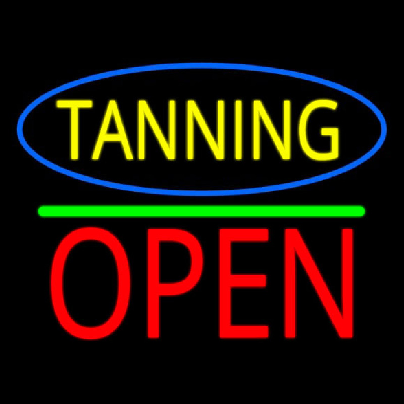 Oval Blue Border Tanning Block Open Green Line Neonreclame