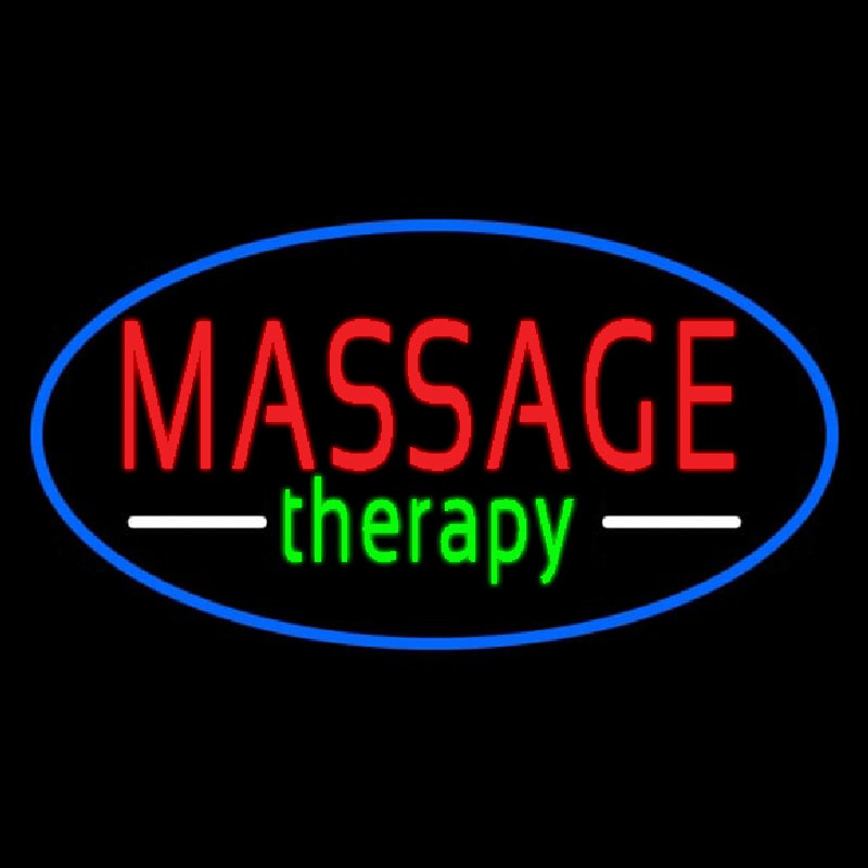 Oval Massage Therapy Blue Border Neonreclame