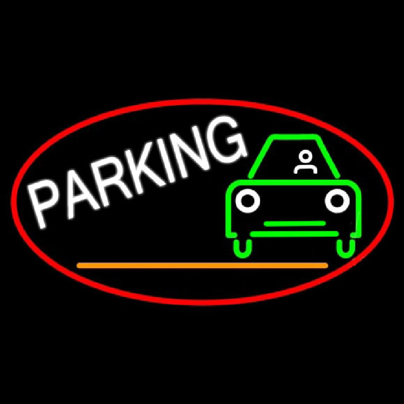 Parking And Car Oval With Red Border Neonreclame