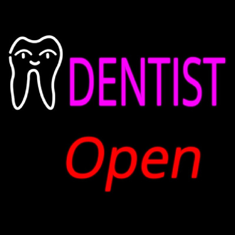 Pink Dentist White Tooth Open Neonreclame