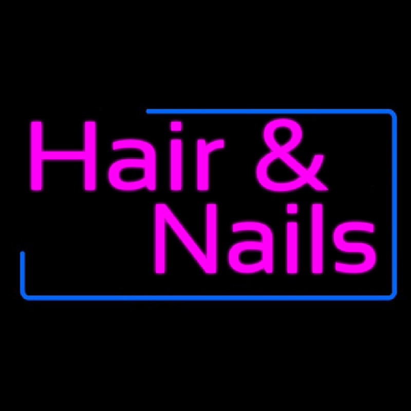 Pink Hair And Nails With Blue Border Neonreclame