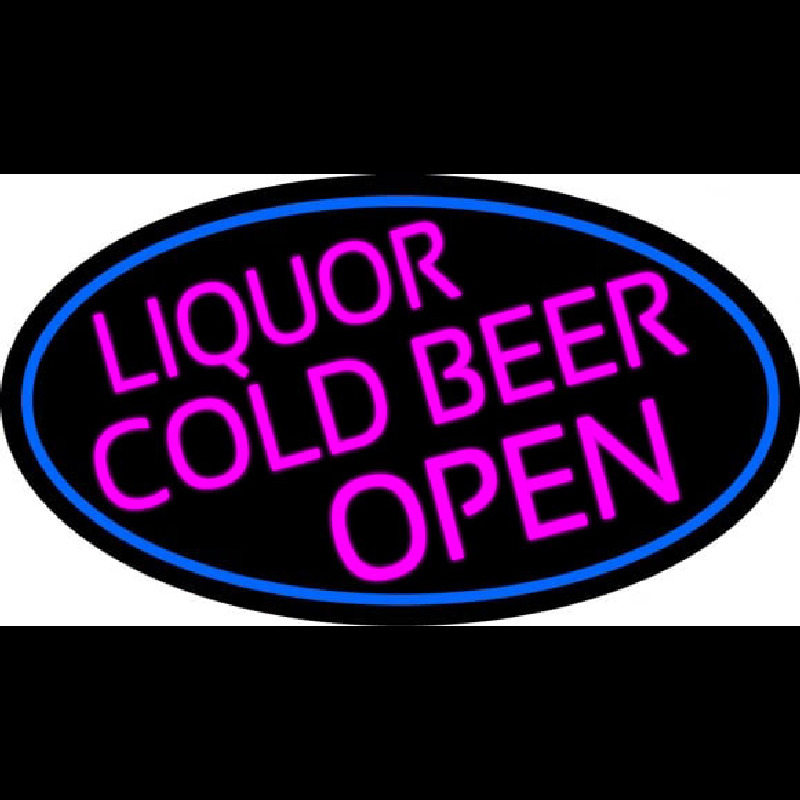 Pink Liquors Cold Beer Open Oval With Blue Border Neonreclame