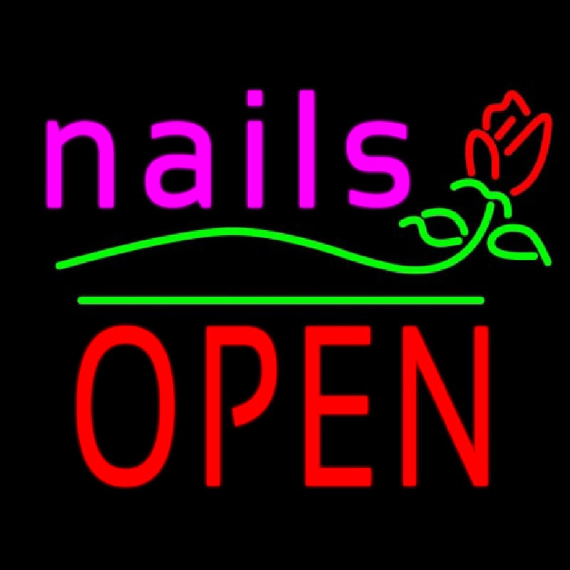 Pink Nails Block Open Green Line Flower Logo Neonreclame