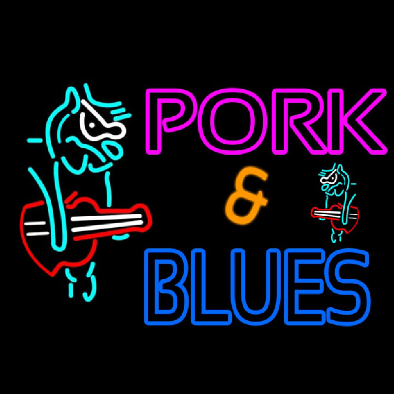 Pork And Blues Animal Guitar Logo Neonreclame