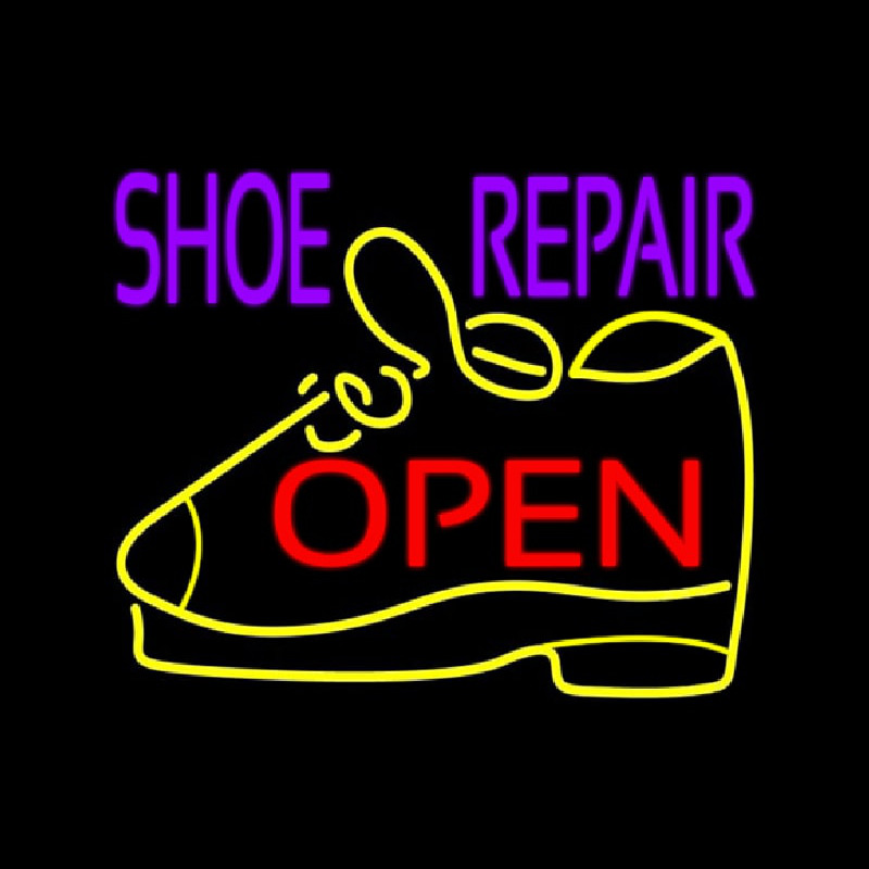 Purple Shoe Repair Open Neonreclame