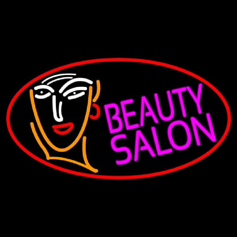 Red Beauty Salon With Girl Neonreclame