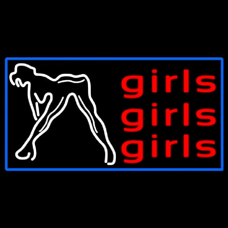 Red Girls Girls Girls Strip Club With Blue Border Neonreclame