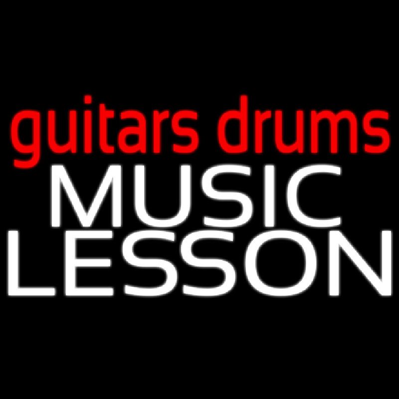 Red Guitar Drums White Music Lesson Neonreclame