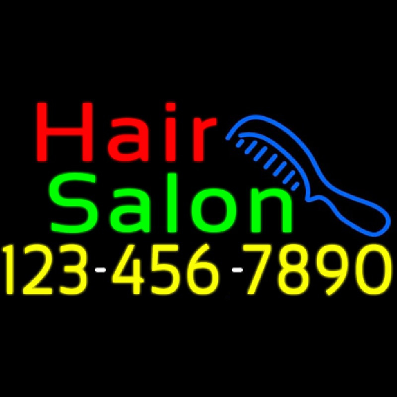 Red Hair Salon With Comb And Number Neonreclame