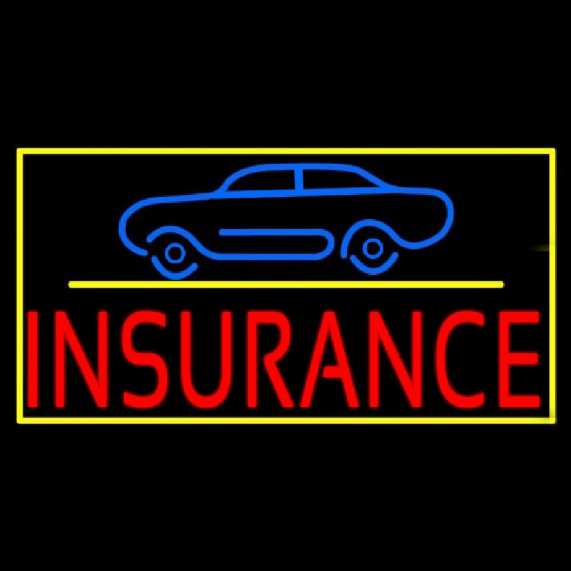 Red Insurance Car Logo With Yellow Border Neonreclame